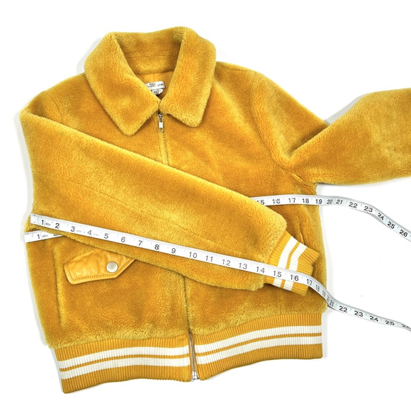 Samantha Sipos Shearling Bomber Jacket Collared Full Zip Pockets Size XS Yellow - Picture 6 of 16